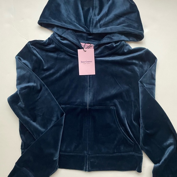 Juicy Couture OG Bling Rhinestone Velour Regal Blue Zip-Up Hoodie Large - Picture 4 of 8